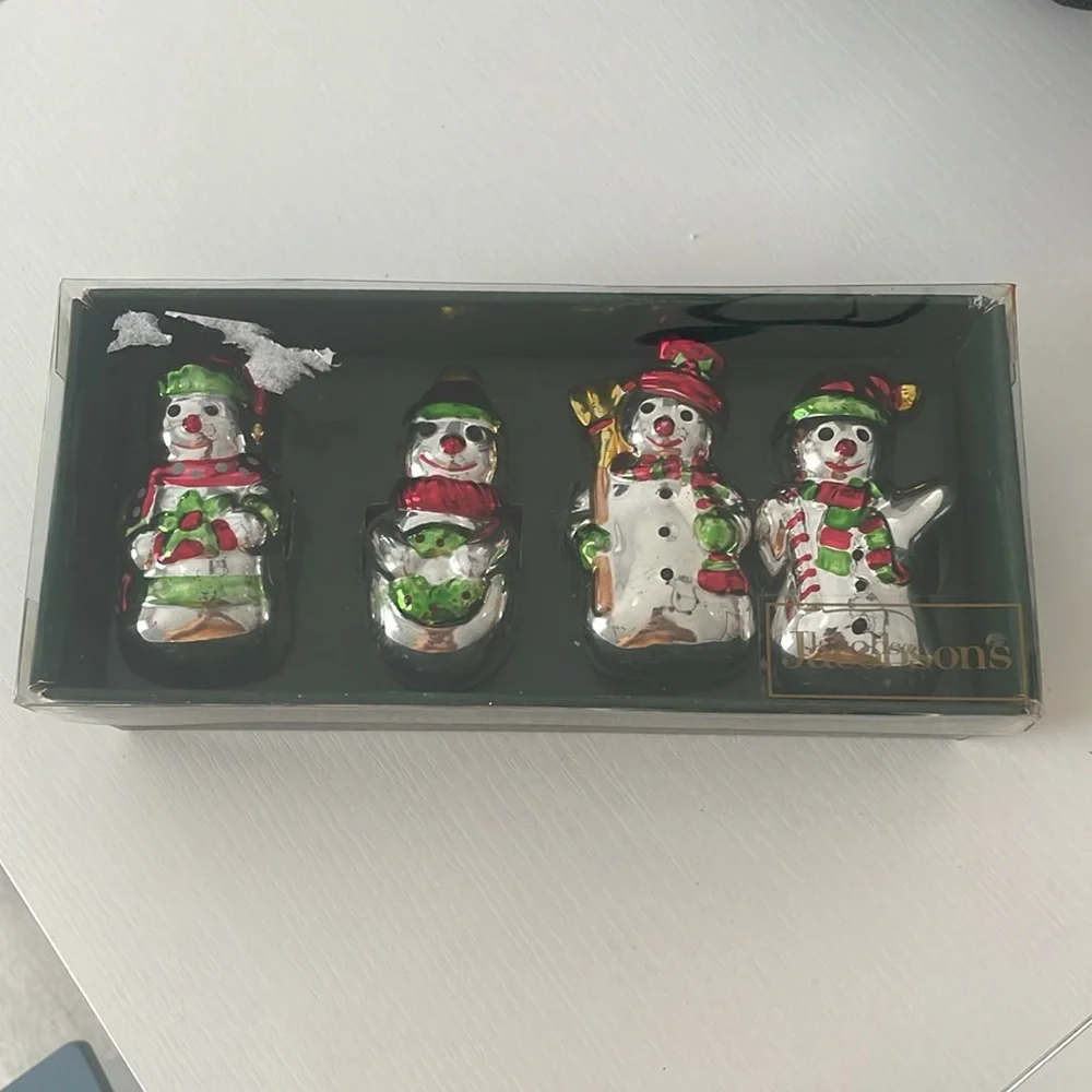 Vintage Snowman Napkin Rings Silver Jacobsons Set of 4 Christmas Holiday